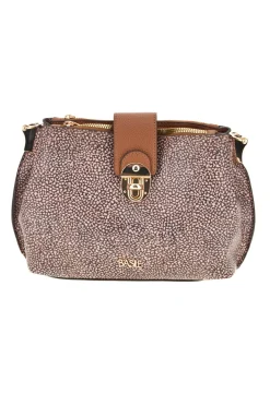 Borsa a Tracolla Marrone con Fantasia Micro e Chiusura a Scatto Dorata Basile BA1280TAP
