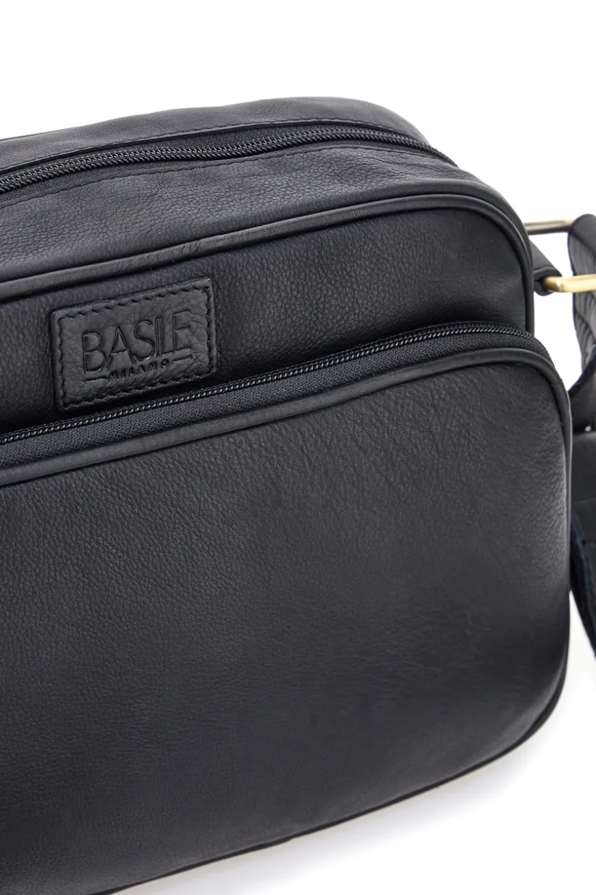 Borsa a tracolla nera in vera pelle artigianale Basile BA3540DX