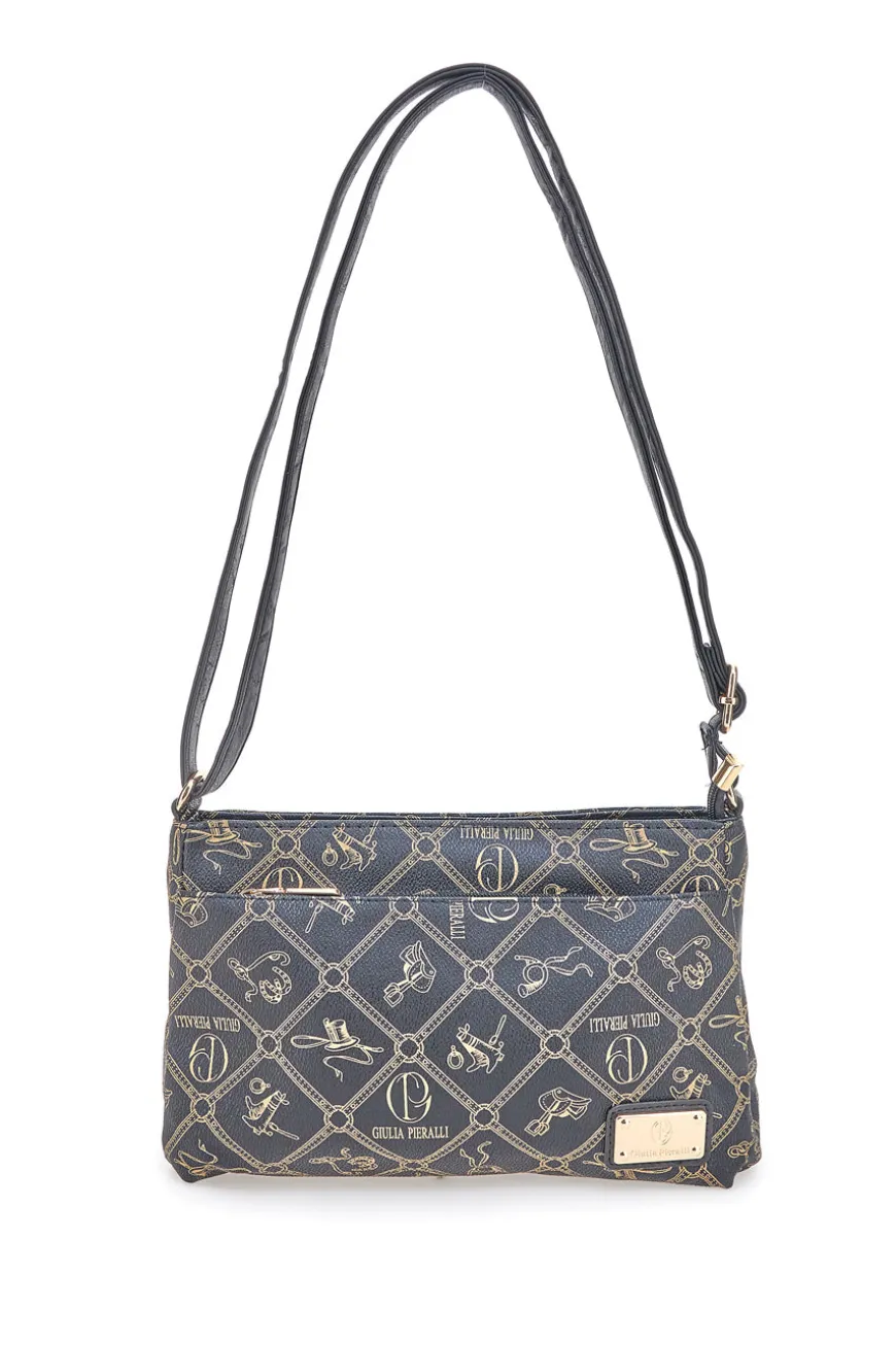 Borsa a tracolla nero stampa logo Giulia Pieralli GP431