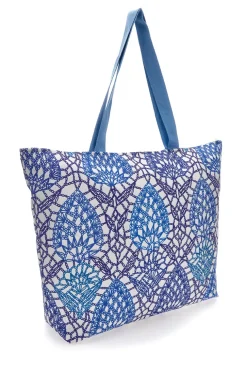Borsa bianca e blu con fantasia geometrica e nappina Basile BA22152