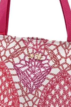 Borsa bianca e fuxia con fantasia geometrica e nappina Basile BA22152