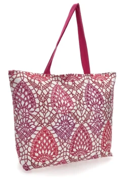 Borsa bianca e fuxia con fantasia geometrica e nappina Basile BA22152