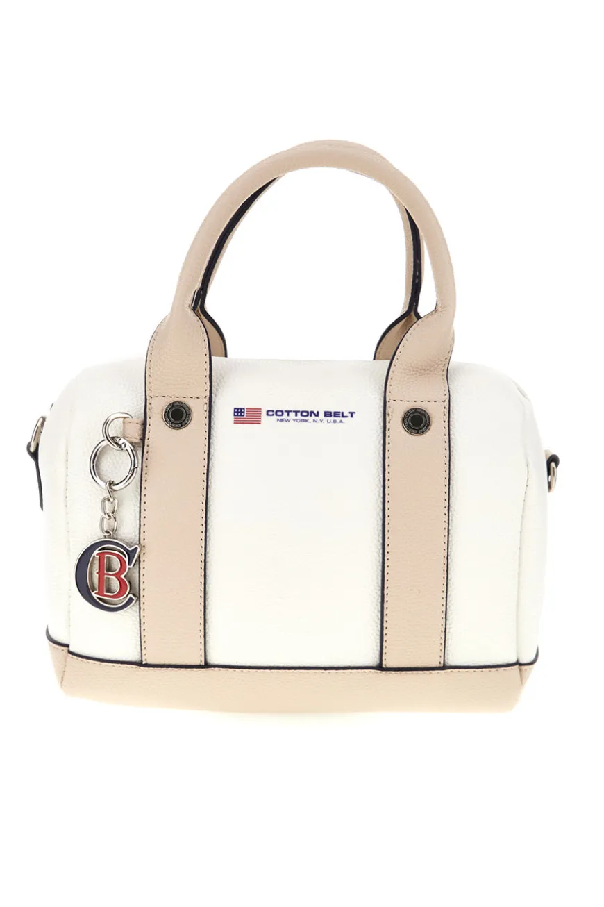 Borsa bianca inserti beige manici doppi Cotton belt 19,045,B028