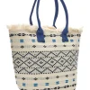 Borsa in tessuto bianco con manici blu e motivo etnico Basile BA24601