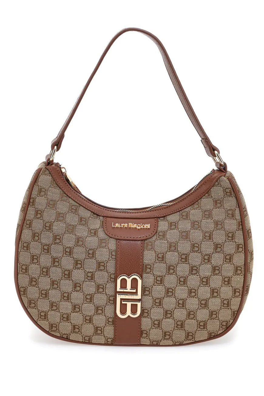 Borsa logata marrone a spalla con dettaglio logo Laura Biagiotti LB25W-255-7