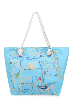 Borsa mare azzurra con stampa fantasia e pochette Juice ELBA 169