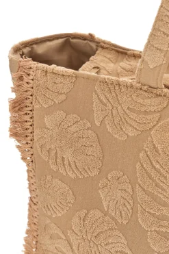 Borsa Mare Beige in Tessuto con Stampa Foglie e Frange Basile CLASS BA22208