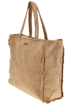 Borsa Mare Beige in Tessuto con Stampa Foglie e Frange Basile CLASS BA22208