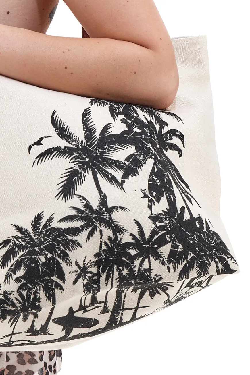 Borsa Mare Bianca con Palme Nere Fun Beach Y006