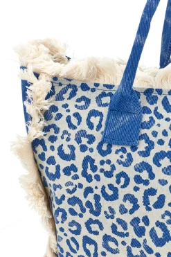 Borsa Mare Blu in Tessuto Denim con Stampa Animalier e Frange Basile CLASS BA22223