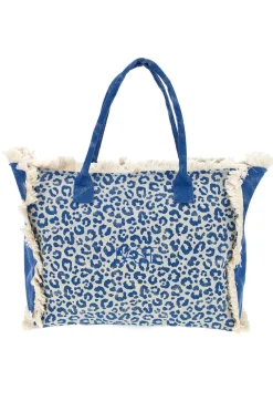 Borsa Mare Blu in Tessuto Denim con Stampa Animalier e Frange Basile CLASS BA22223