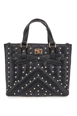 Borsa nera con borchie e tracolla removibile Lancetti CLASH