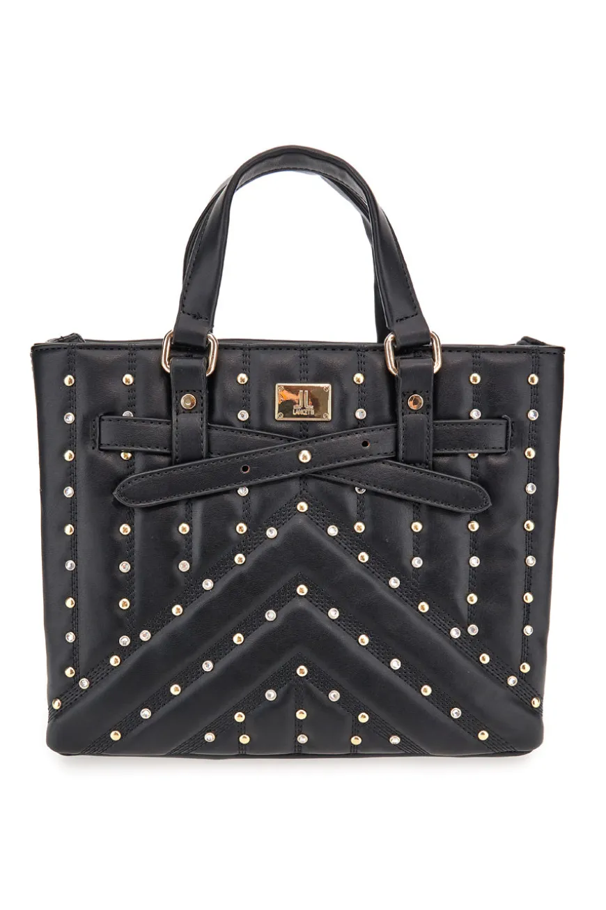 Borsa nera con borchie e tracolla removibile Lancetti CLASH
