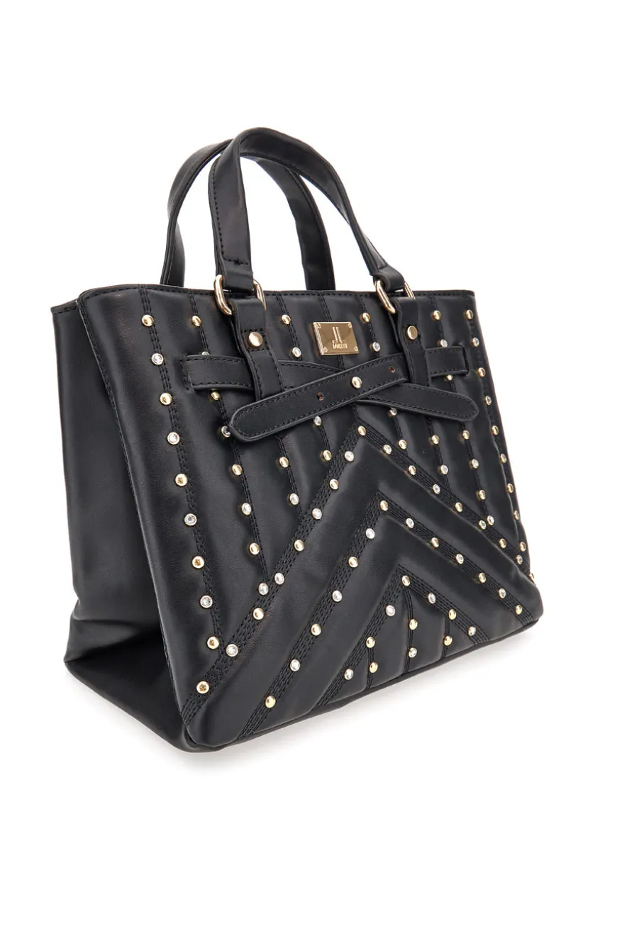Borsa nera con borchie e tracolla removibile Lancetti CLASH
