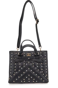 Borsa nera con borchie e tracolla removibile Lancetti CLASH