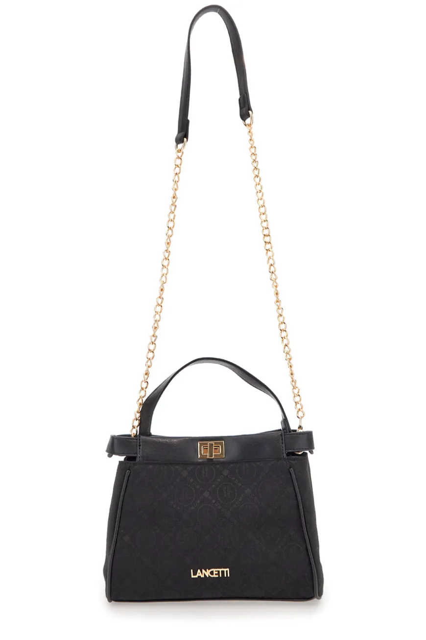 Borsa nera con tracolla con catenella Lancetti Seyla