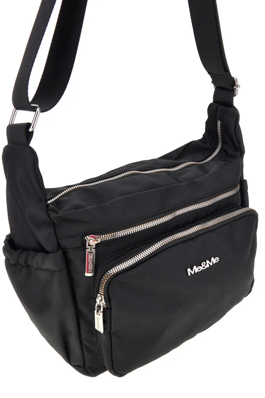 Borsa nera con zip multiple e tracolla regolabile Me & me spa 8059