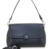 Borsa nera in vera pelle con manico corto e tracolla First Lady SL 68870
