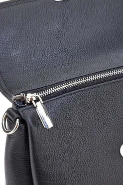 Borsa nera in vera pelle con manico corto e tracolla First Lady SL 68870