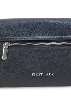 Borsa nera in vera pelle con manico corto e tracolla First Lady SL 68870