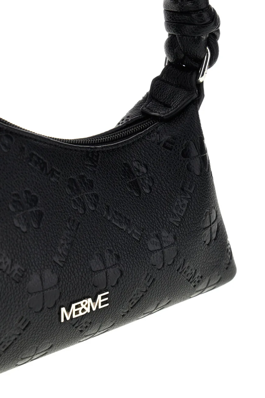 Borsa nera traforata manico intrecciato Me & me L4743