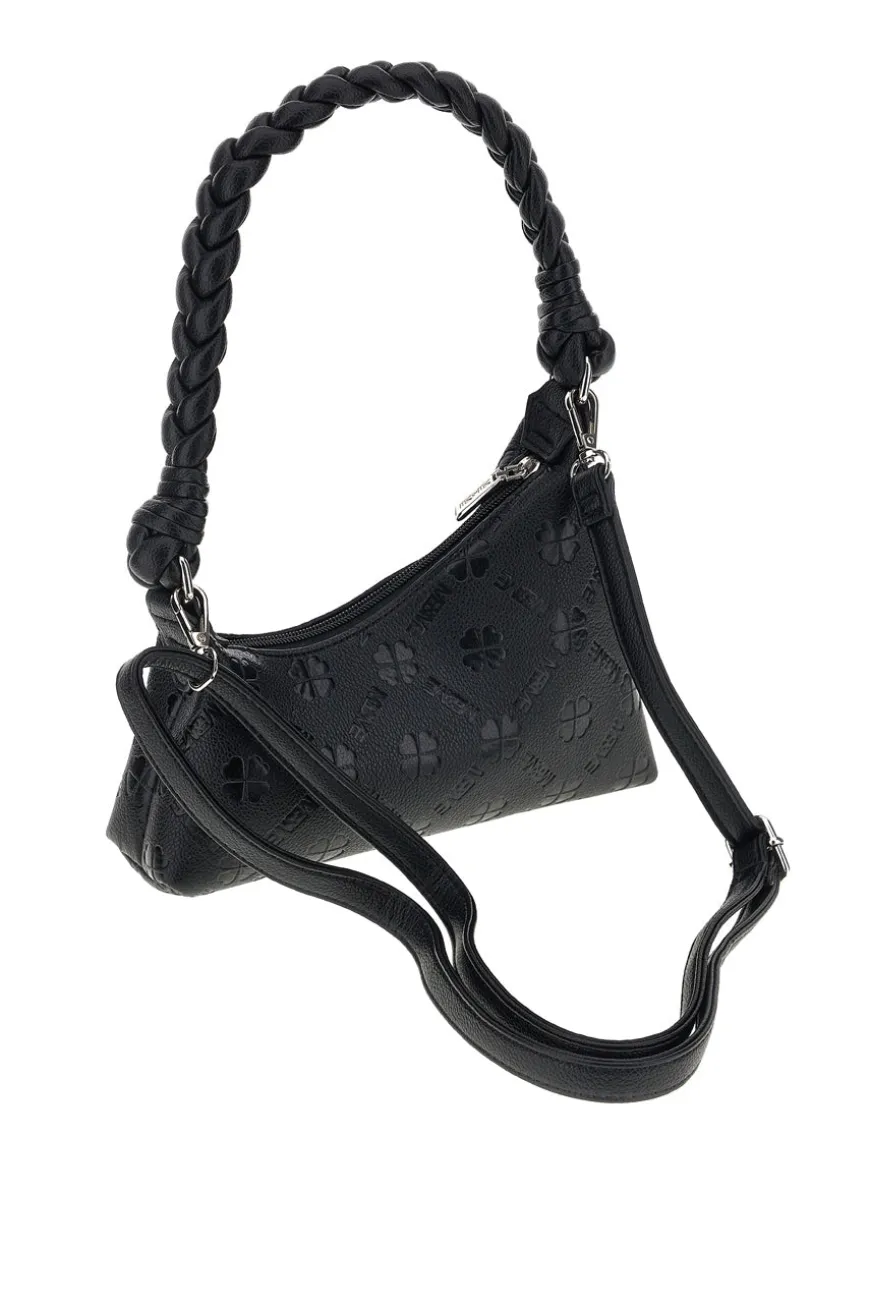 Borsa nera traforata manico intrecciato Me & me L4743