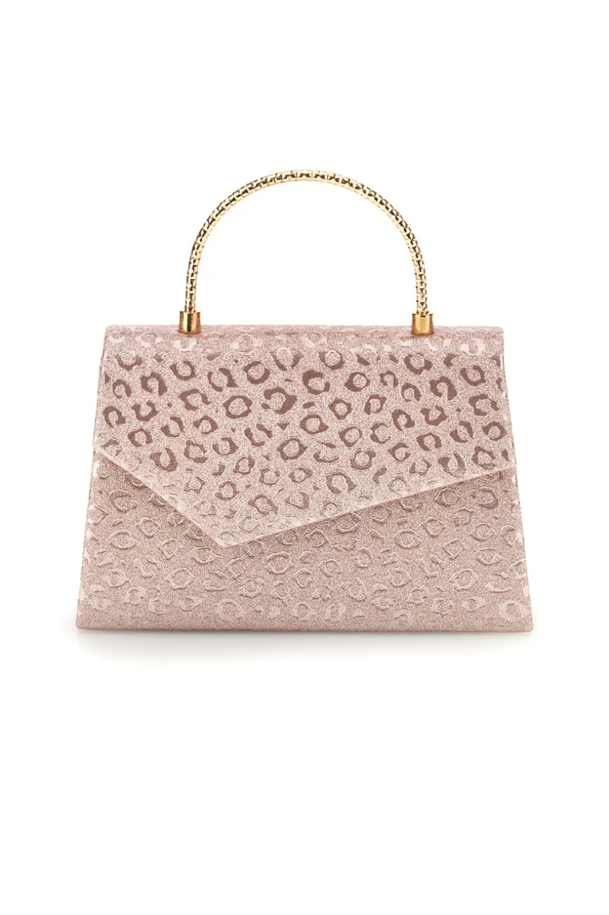Borsa rosa con texture animalier e manico a catena Nbg SERA/3488