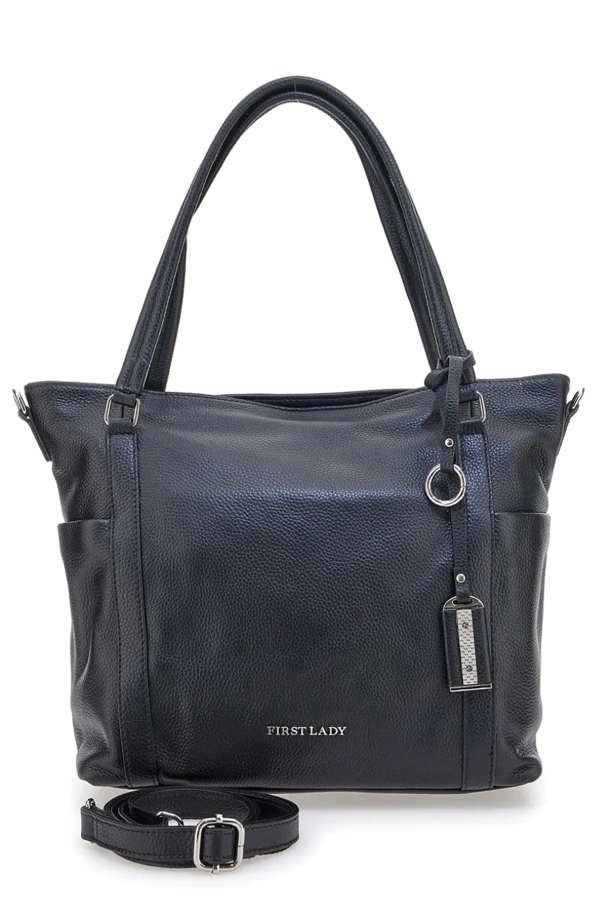 Borsa shopper nera con manici e tracolla inclusa First Lady SL 8251
