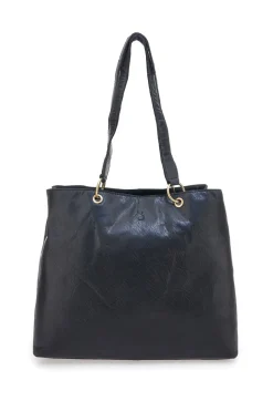 Borsa shopper nera in vera pelle con doppi manici Basile CLASS BA3669TI