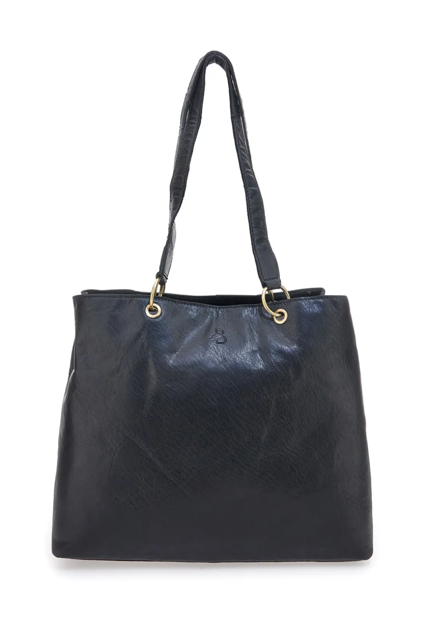 Borsa shopper nera in vera pelle con doppi manici Basile CLASS BA3669TI