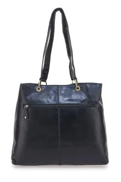 Borsa shopper nera in vera pelle con doppi manici Basile CLASS BA3669TI