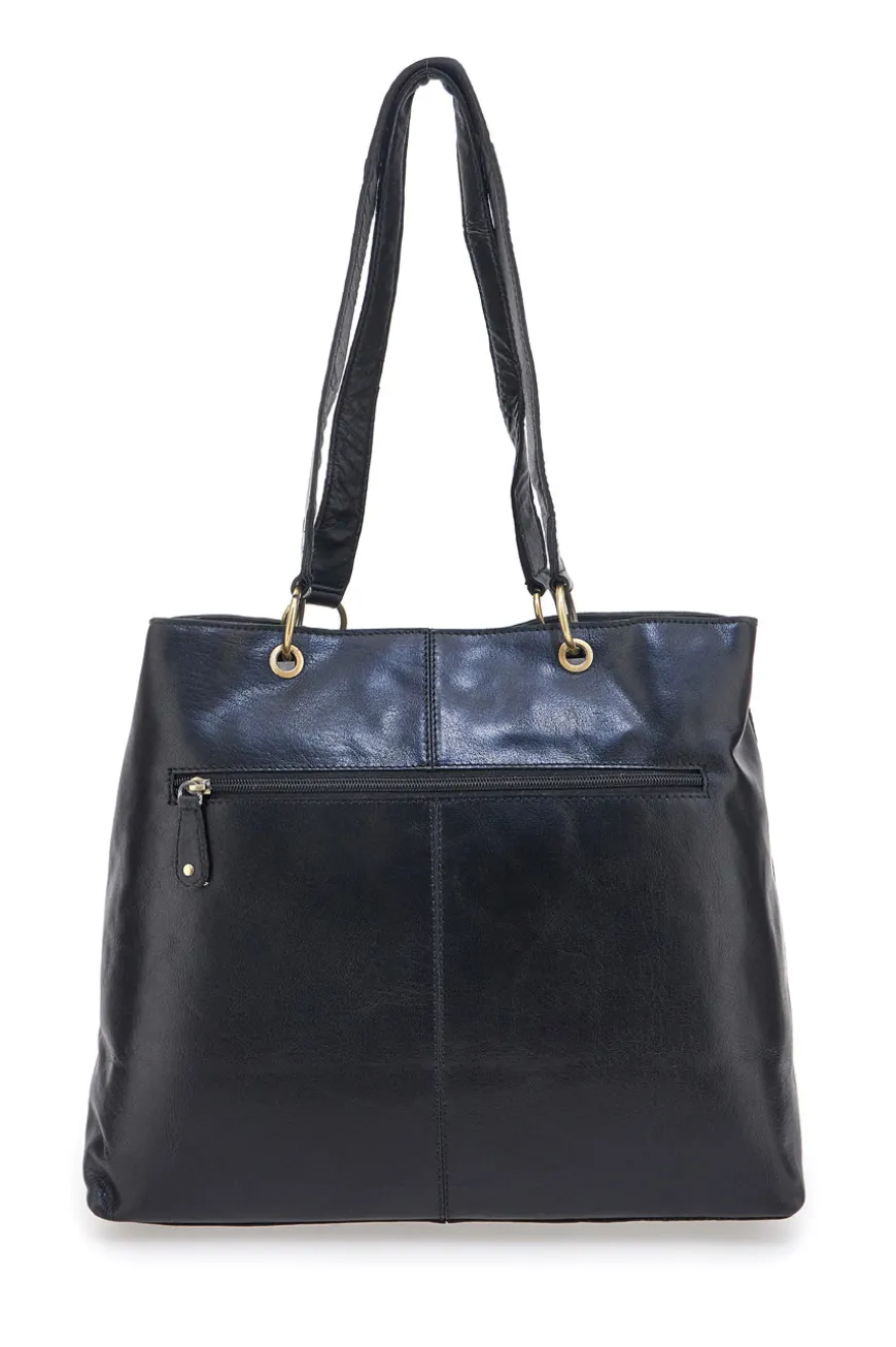 Borsa shopper nera in vera pelle con doppi manici Basile CLASS BA3669TI