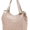 Borsa shopping cipria con borchie tonde Lancetti LL25W-101-3
