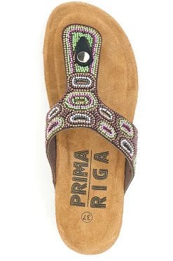 Braune Flip Flops mit Plateau und farbigen Steinen FIRST ROW 12602
