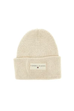 Cappello beanie beige in maglia con logo Tommy Jeans Linear Beanie