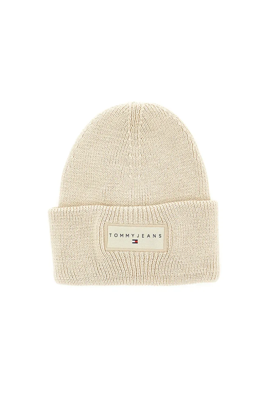 Cappello beanie beige in maglia con logo Tommy Jeans Linear Beanie