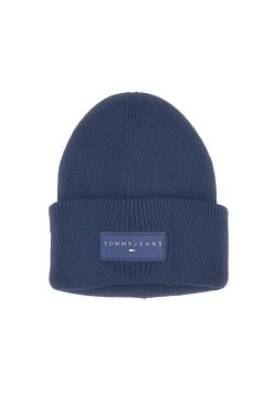 Cappello beanie blu in maglia con logo Tommy Jeans Linear Beanie