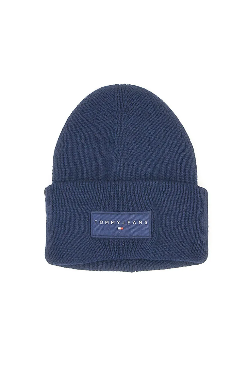 Cappello beanie blu in maglia con logo Tommy Jeans Linear Beanie