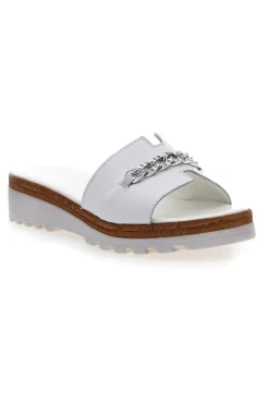 Ciabatta Bianca con Fascia in Pelle e Catena Decorativa PITTARELLO 333170811