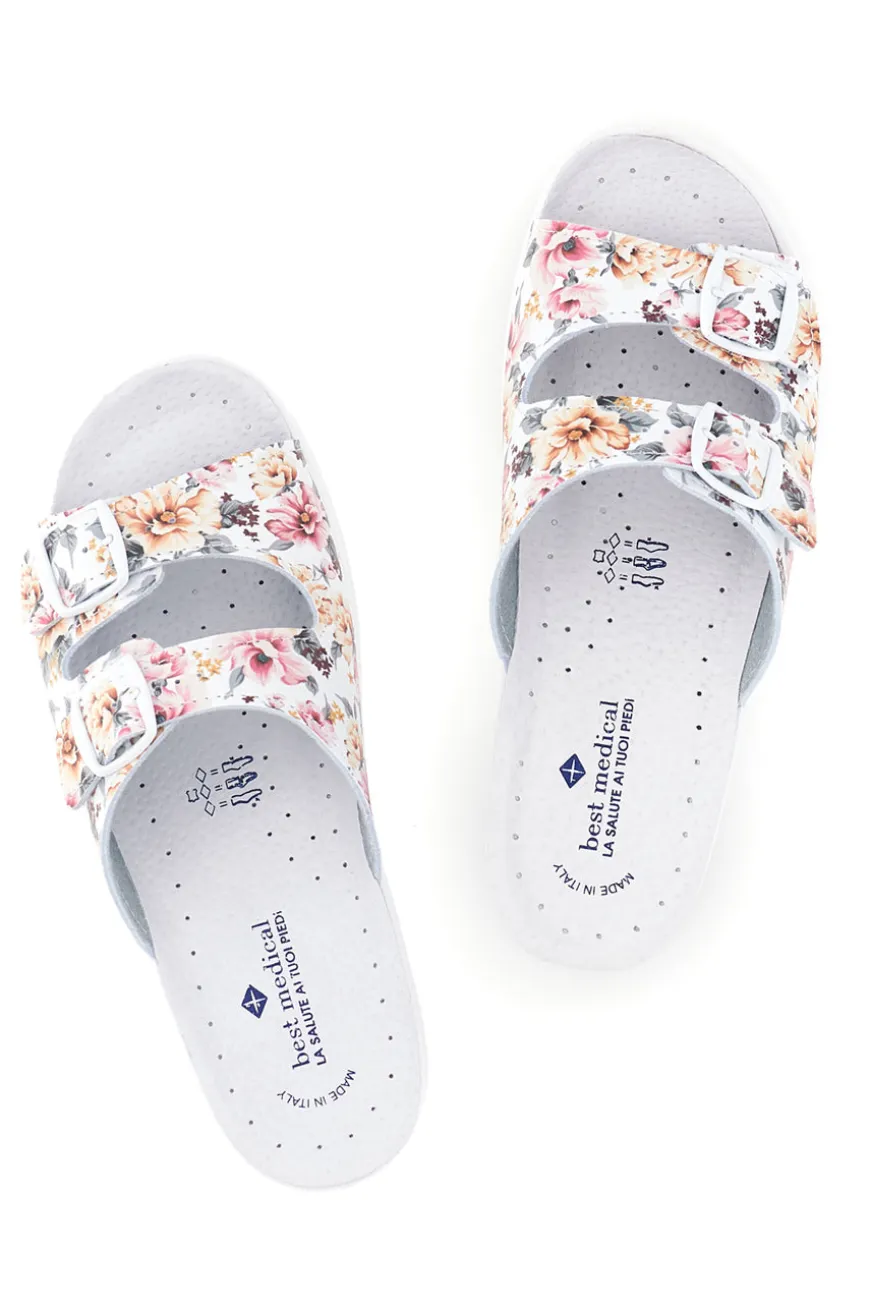 Ciabatta bianca multicolore con sottopiede in pelle Best Medical 122F