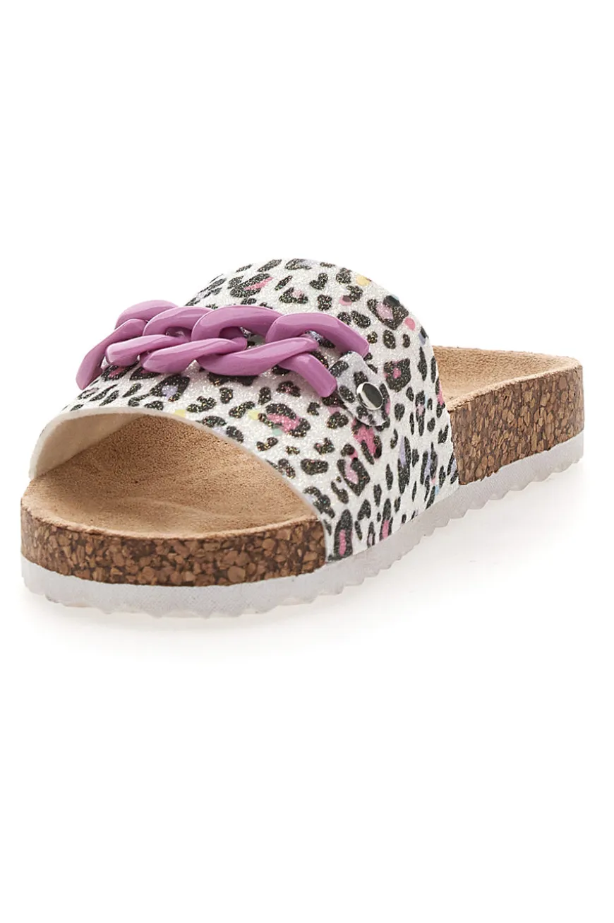 Ciabatte animalier con scritta rosa glitter Pitt Kids 14400