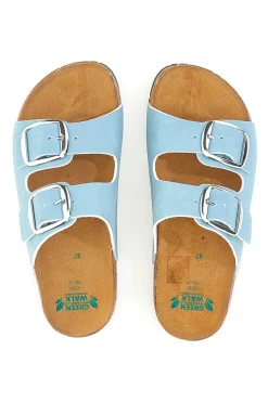 Ciabatte azzurre doppia fibbia sottopiede in pelle suola antiscivolo Pittarello Green walk 335CF20630SR