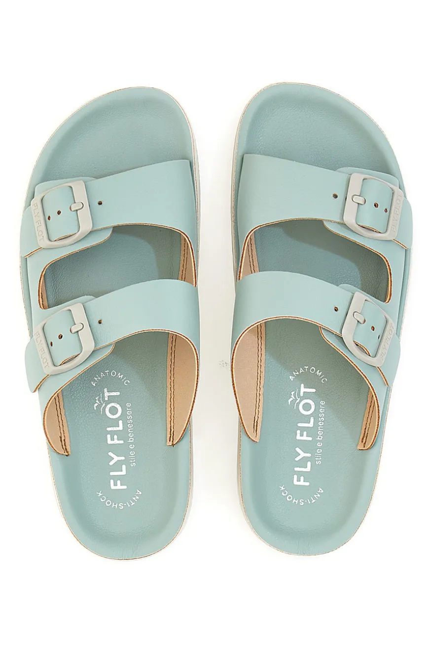 Ciabatte azzurre verde acqua con doppia fibbia e fondo comfort FLY FLOT 77077ZZ