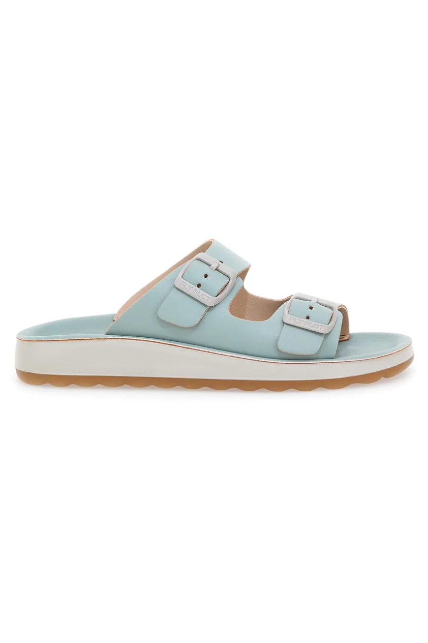 Ciabatte azzurre verde acqua con doppia fibbia e fondo comfort FLY FLOT 77077ZZ