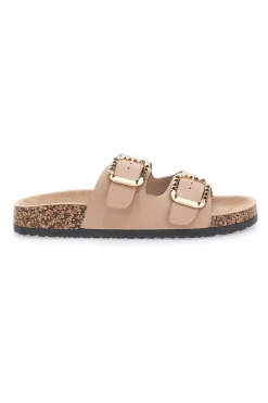 Ciabatte beige con doppia fascia e fibbie decorate Me & Me 14604