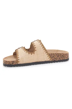 Ciabatte beige con doppia fibbia decorata oro ME & ME 14221