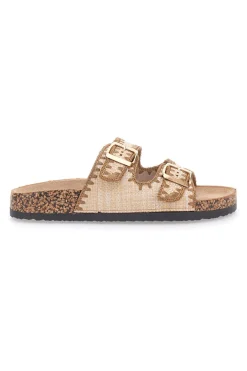 Ciabatte beige con doppia fibbia decorata oro ME & ME 14221