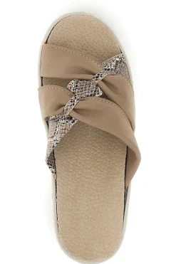 Ciabatte beige con fasce incrociate, inserti animalier e soletta estraibile Prima riga 1401