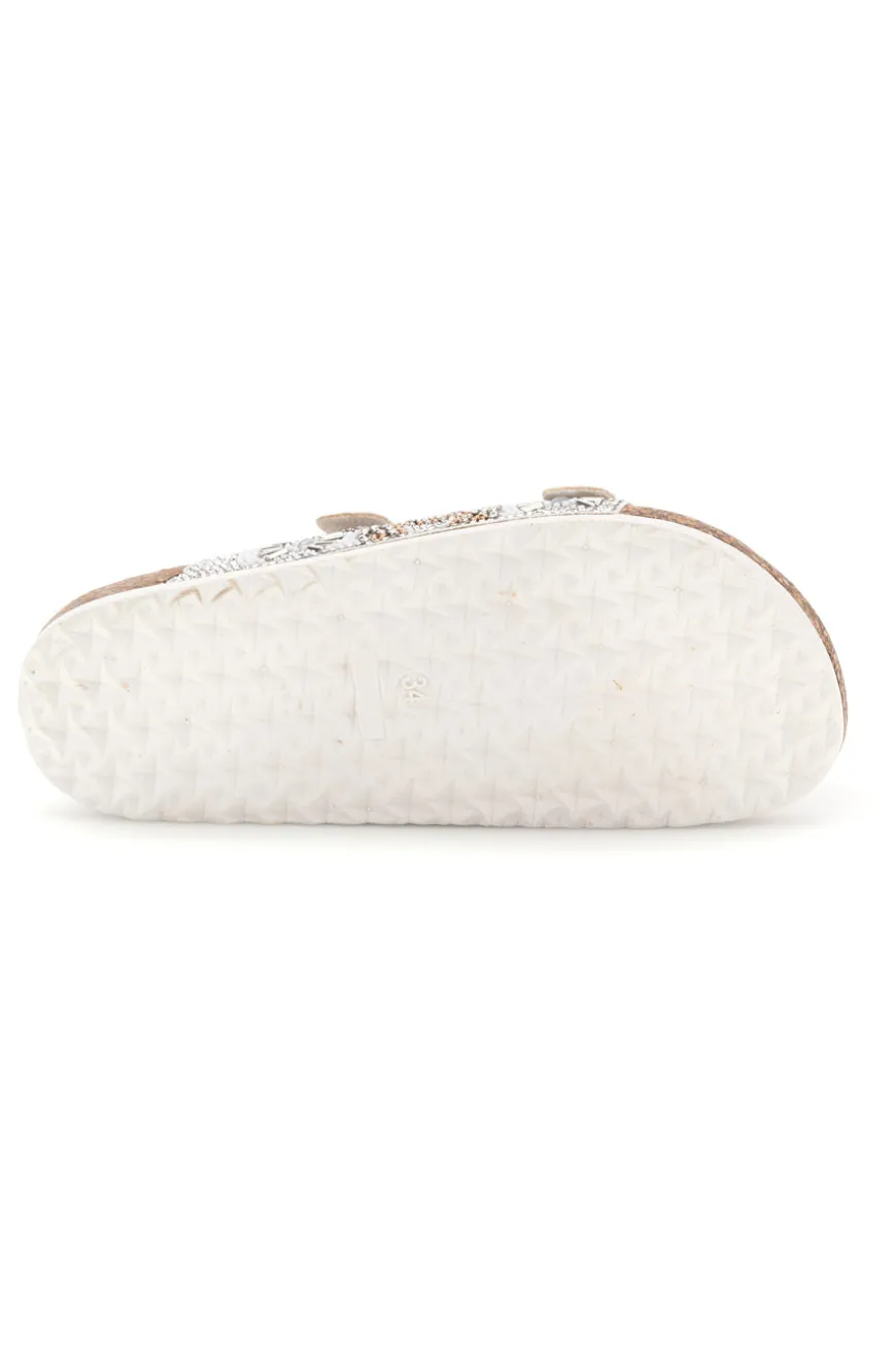 Ciabatte Beige con Strass e Doppia Fibbia Pitt kids 14501