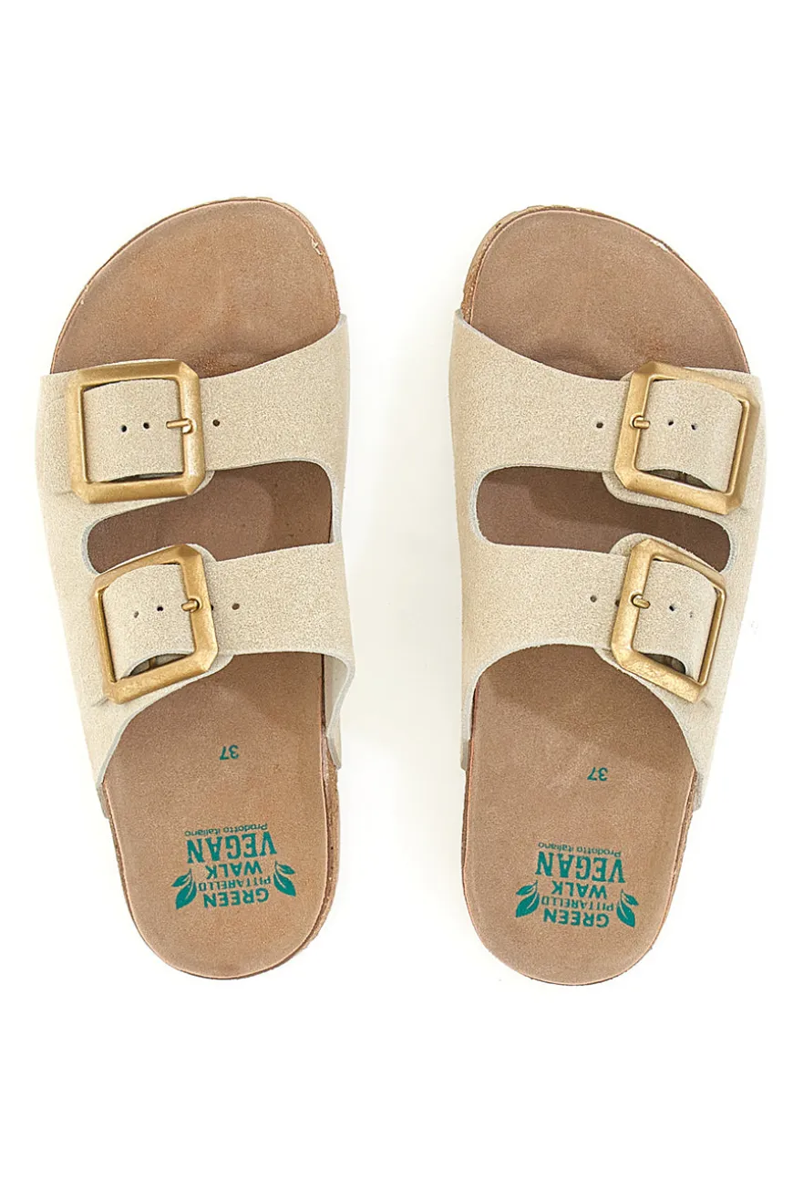 Ciabatte beige neutro doppia fibbia Pittarello Green Walk vegan 335CF20631S